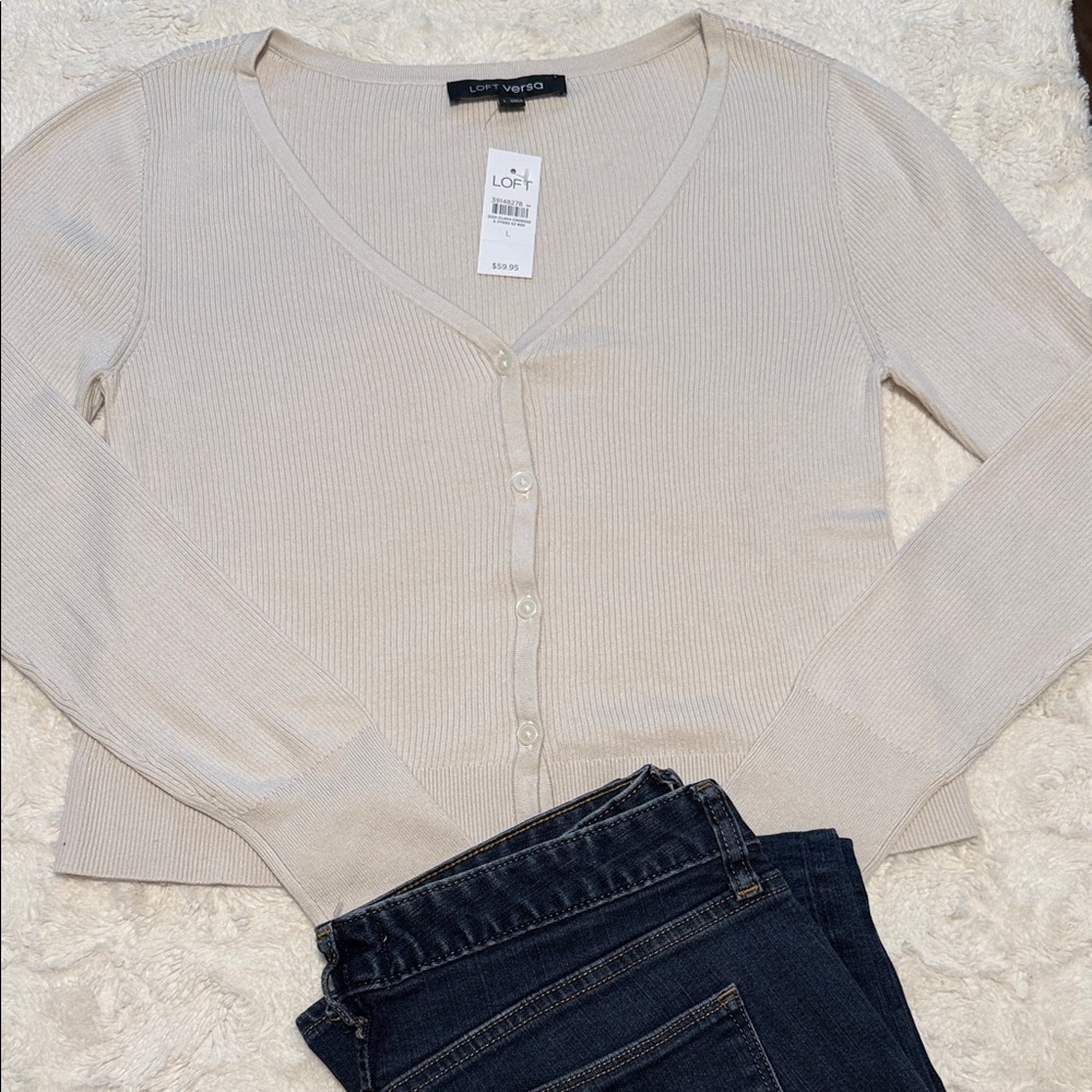 LOFT Cream Knit Sweater